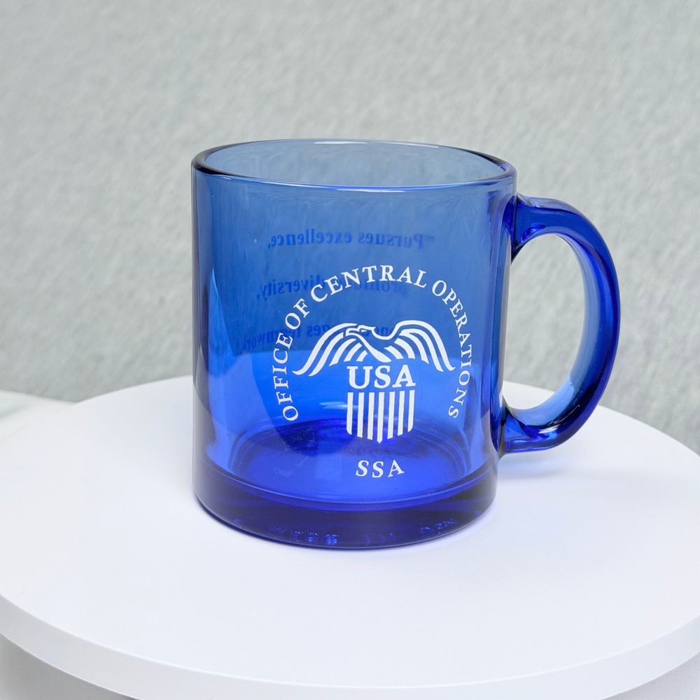SSA Office of Central Operations Cobalt Blue Glass Mug Made in USA Government